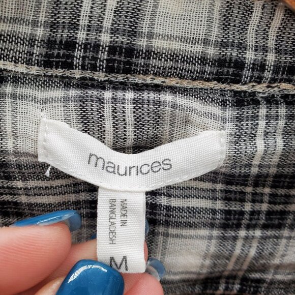 Maurices Long Sleeve Button Up Plaid Flannel Shirt Size M Ombre Bleach Dipped - Picture 9 of 14